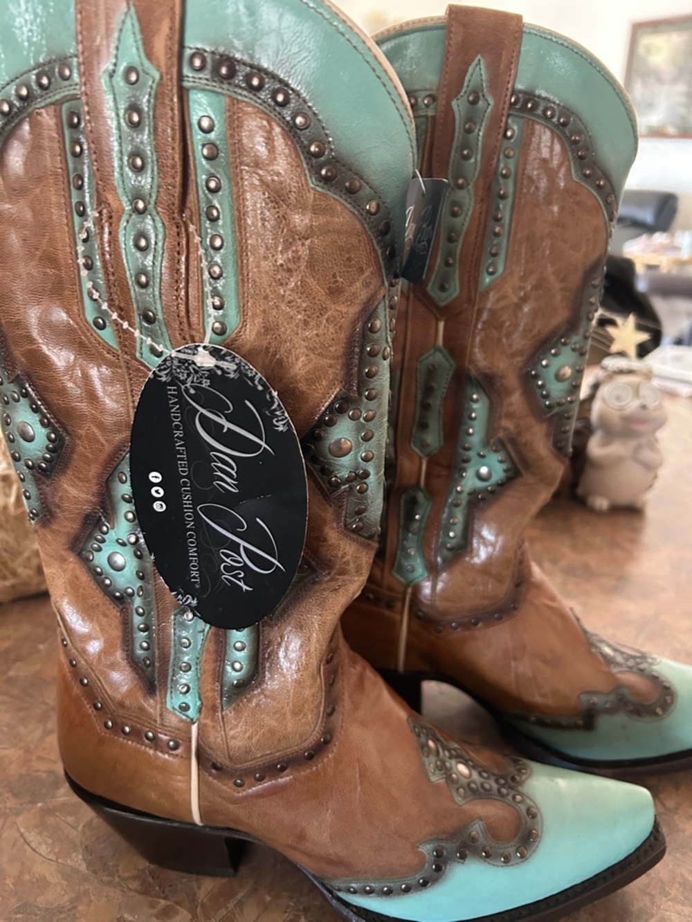 Dan Post Women’s Leather Brown and Turquoise Studded Western Boots - Picture 7 of 12
